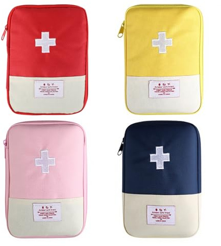 Kievano 4 Stück Medikamententasche Reiseapotheke Tasche, Klein & Leicht, 18x13cm, Wasserdicht, Mehrere Fächer & Elastische Schlaufen, Medikamententasche für Outdoor, Zuhause, Büro, Schule – 4 Farben
