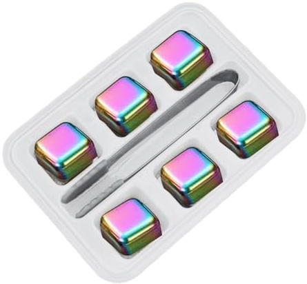 4/6/8Pcs Reusable Cooling Stone And Tongs Drink Chiller For Liquor Cocktails Juices Cooling Food Grade Steel Ice Cubes Stone Gift Set With Tongs