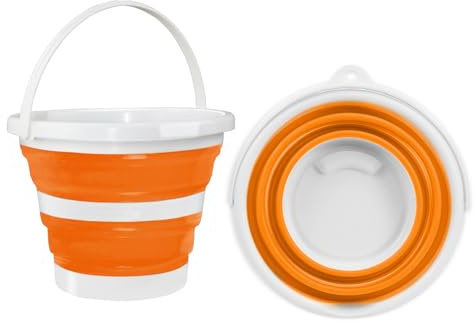 Hmfmdy Collapsible Bucket, 5LSilicone Foldable Water Bucket With Sturdy Handle, Space Saving Multi Purpose Bin, Portable Cleaning Fishing Camping Baskets for Pet Feeding, Home, Car Washing - Orange