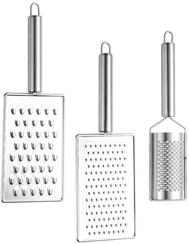 Veemoon Râpe Multifonction en Acier Inoxydable 3 Pièces avec Poignée Antidérapante Râpe à Gros et Petits Trous Zesteur à Gingembre Citron et Légumes Outil Manuel Cuisine Pratique