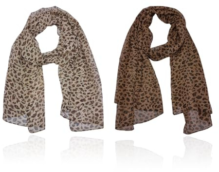 GYIOFAI 2 stycken leopardtryck halsduk damer, brun halsduk damer med djurtryck, lätt mjuk sidenhalsduk för vardag gåva resor, 2 stycken, 150 × 50 cm