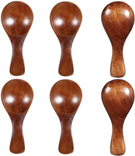 6 Pcs Small Wooden Spoons, 3.35 Inches Short Handle Wood Spice Spoons, Easy to Clean & Hold Tiny Wooden Spoon for Spice Jars, Coffee, Tea, Jam, Sugar, Ice Cream and Bath Salts