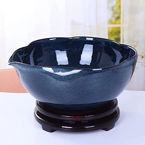 SSRURYWZ Ceramic Plant Bowl with Stand Oriental Glazed Pottery Planter for Indoor Water Plants Or Lotus Decorative Bonsai Pot with Wooden Base for Home