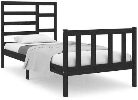 Owoxanthellate Massivholzbett Kiefer Schwarz 75x190 cm Modernes Einzelbett ohne Matratze mit Lattenrost für Jugendzimmer Gästezimmer und kleine Räume