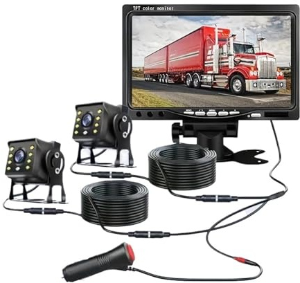 7-tums Skärm Backup-kamera 12-24V 8LED IR Bak/fram/vänster/höger Vy Lastbilskamera HD-skärm Full Uppsättning Parkering Bakåtsystem Stabil SignalöVerföRing
