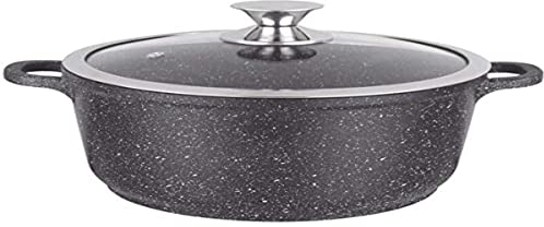 Kamberh 0008034 Pentola, Slluminio pressofuso, Rivestimento antiaderente in pietra ad alte prestazioni, Coperchio in vetro, Per tutti tipi di piano cottura-incluso induzione, Senza PFOA, Nero, 32 cm