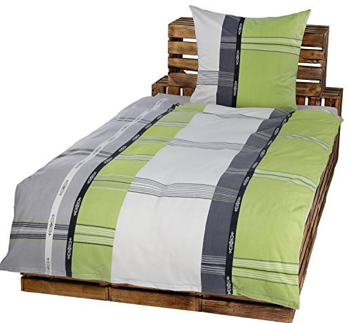 3tlg Winter Bettwäsche Set Fleece Microfaser Übergröße 200 x 200 cm + 80 x 80 cm NEU Streifen Weiß Grau Grün
