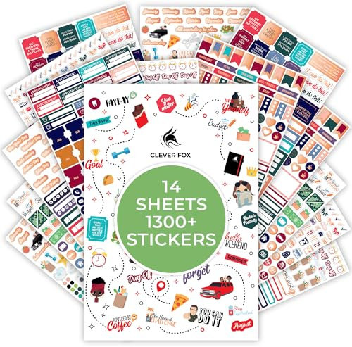 Clever Fox Planner Stickers – Monthly, Weekly & Daily 14 Sheets Set of 1360+ Unique Planner Stickers by Clever Fox (Value Pack)