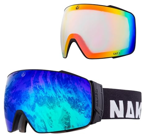 NAKED Optics® Occhiali da sci da snowboard per uomo e donna, a specchio, con sistema di cambio magnetico, occhiali da sci per uomo e donna (STORM nero, con vetro maltempo)