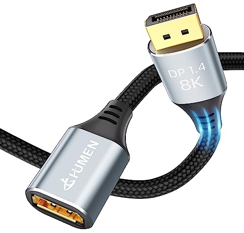 DGHUMEN cable de extensión DisplayPort 8K de 6 pies, DisplayPort 1.4 macho a hembra, trenzado DP a DP, soporta 8K a 60Hz, 4K a 120Hz (gris, 6 pies)