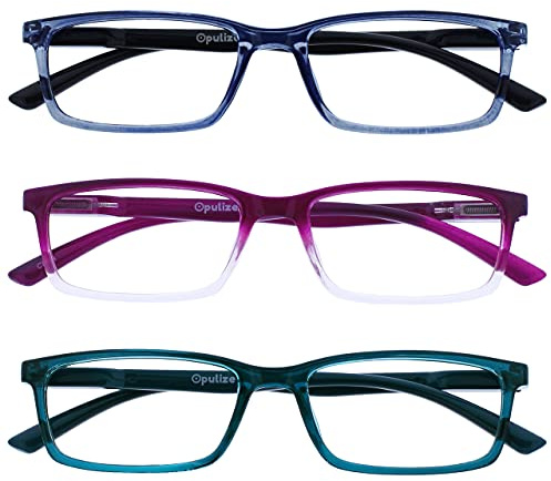 OPULIZE See Gafas Lectura Filtro Luz Azul x3 Estrecha Bisagras de Resorte Mejoran Sueño Reducen Dolor de Cabeza Ordenador Videojuegos Antirreflejante Azul Morado Turquesa Hombre Mujer BBB9-35Q +1.00