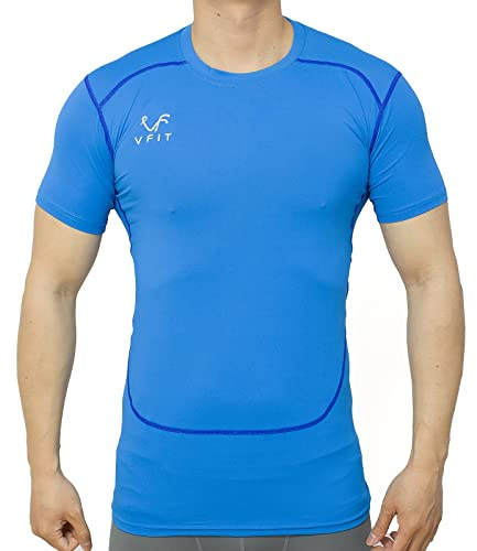 Camiseta Manga Corta Hombre Sport compresión Transpirable Secado Rápido Deportiva Fitness Running Gimnasio Futbol Baloncesto Gym Entrenamiento Crossfit（S,Azul）