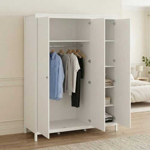 Dmora - Kleiderschrank 3 Türen Justina, Schlafzimmermöbel, Schrank, Garderobe, 150x58 h199 cm, Weiß