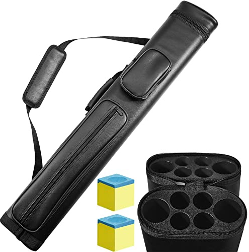 Deekin 2 x 4 Hard Oval Pool Cue Billiard Stick Carrying Case Billiard Cue Cases for 2 Stick 6 Holes with 2 Chalk, 32 x 5.5 x 3.75 Inches(Black)