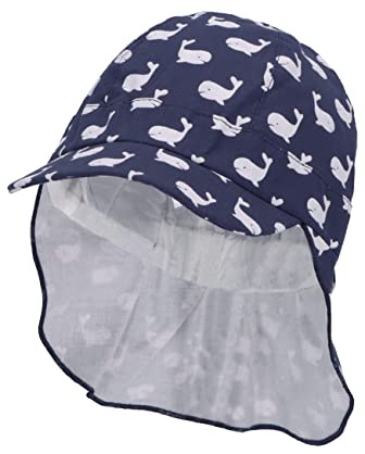 Sterntaler Baby Jungen Schirmmütze Baby Schirmmütze Nackenschutz Wale - Schirmmütze Baby, Baby Mützen - aus Baumwolle - blau, 49