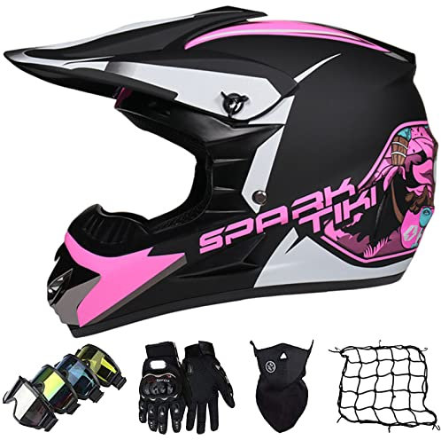 Casco Motocross Integrale Motard Downhill, Gioventù Caschi del Motociclo con Occhiali Guanti Face Mask Rete Del Casco ECE Omologato Donna Uomo - Calotta in ABS