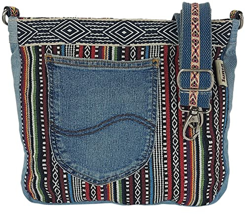 Sunsa Damen Umhängetasche aus Baumwolle & Jeans. Mittlegroße Crossbody Bag