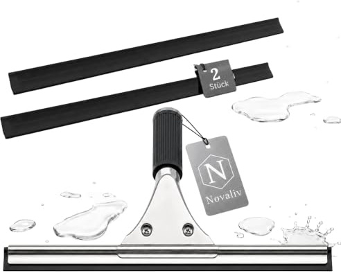 Novaliv Fensterabzieher Profi 35 cm + 2X Ersatzgummi für Fensterreiniger Edelstahl mit auswechselbaren Gummilippe Fensterlippe Fensterreinigung Abzieher Fenster Fensterputzer Fensterwischer