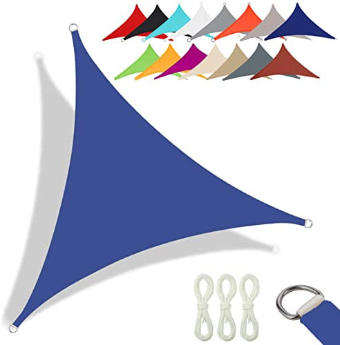 CANYUE Qualità Tessuto Oxford - Tenda A Vela Triangolare - Vela Ombreggiante Parasole Traspirante E Protezione Solare Raggi UV Per Esterno Giardino Terrazza (4X4X5.7 m,Blu zaffiro)
