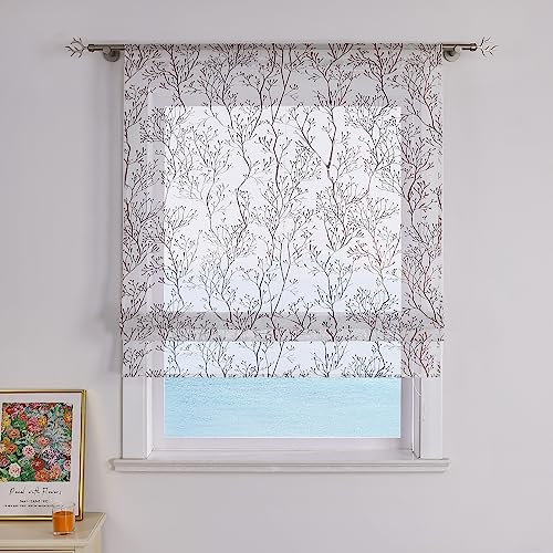 ESLIR Raffrollo mit Tunnelzug Raffgardine Weiß Transparent Gardinen Wohnzimmer Bändchenrollo Leinen Raffrollo im Landhausstil Braun BxH 80x140cm 1 Stück