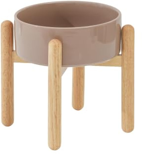 Havniva Raised Dog Bowls Ceramic Dog Bowls with Stand, Dog Food Bowl | 21 cm Elevated Dog Bowls with Non‑Slip Wood Stand, Dog Food and Water Bowl Set, Double Dog Feeding Bowls for Large Dogs