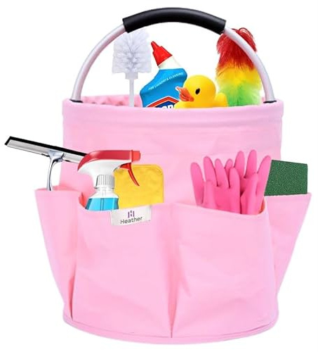 Heather UK Cleaning Caddy with Handle Bucket Cushioned Cleaning Bag for Cleaning Products Organiser, Collapsible under Sink Storage with Handle, Soft Grip, Pink