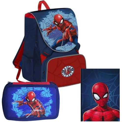 Coriex Set Scuola SpiderMan Zaino Scuola + Astuccio 3 Zip + Diario 12 Mesi