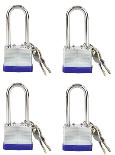 SEPOX Lucchetto con chiave da 40 mm, ad arco lungo, resistente, in acciaio laminato, per cancelli, capannoni, cassette degli attrezzi, armadietti (4 chiavi diverse)