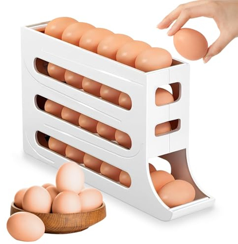 Dispenser automatico per uova a 4 livelli, dispenser per uova, Refrigerator Egg Rack, porta uova, egg Dispenser, Holds 30 Eggs Simultaneously, salvaspazio, per Frigorifero, Cucina, Tavolo