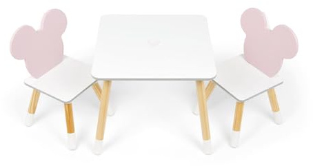 ARDITEX - Set de Mesa y 2 Sillas Infantiles de Madera - 50x50x44 cm y 26,5x26,5x50 cm - Ideal para Jugar, Pintar y Hacer Manualidades - Licencia Oficial Minnie Mouse