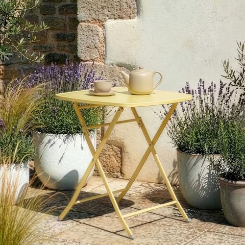 [en.casa] Gartentisch Sande Klapptisch 71 x 70 x 70 cm Balkontisch Stahl klappbar quadratisch Gelb Outdoor-Beistelltisch faltbar