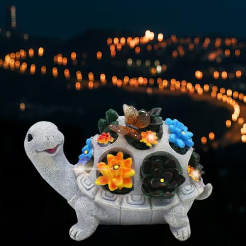 Voarge Solar Gartendeko für Draußen, Solar Gartenfiguren Schildkröte mit Sukkulenten und 7 LED Leuchten, für Terrasse, Balkon, Hof, Ornament für Frauen/Mama