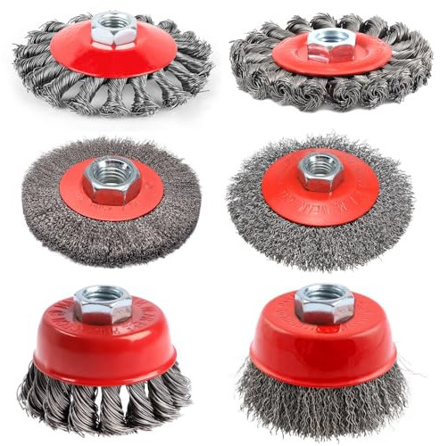 6 Pezzi Spazzola Metallica Smerigliatrice Angolare Kit, M14 Spazzola Acciaio, 75/100 mm Spazzole Metalliche per Trapano, per Levigatura, Rimozione Della Ruggine e Rimozione Della Vernice