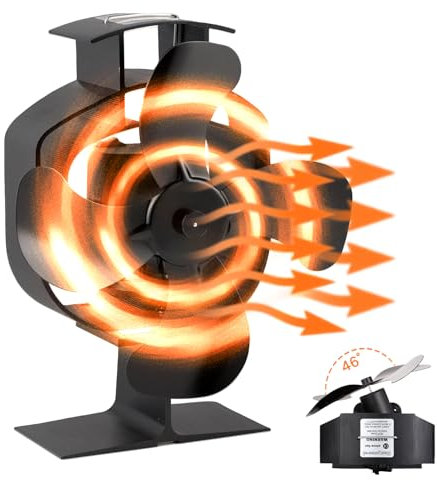 HUAREW Ventilatore Per Stufa a Legna, Ventilatore oscillante per camino, Ventola Stufa Legna con 4 Pale, Ventola da Caminod Silenzioso Alimentato Calore, Efficiente Ventilatore per stufa