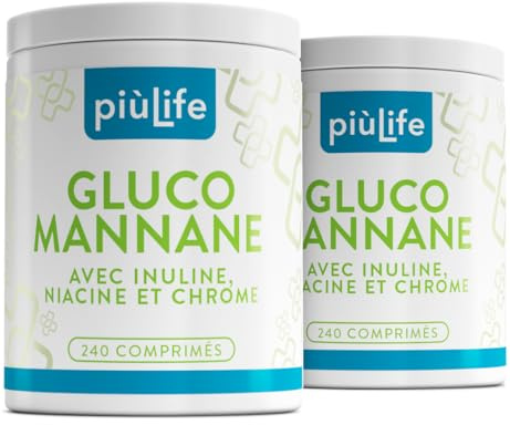 Glucomanano 4000 mg Por Dosis PiùLife, 240 Comprimidos | De Raíz De Konjac Con Inulina, Cromo Y Niacina, Saciante Apetito, Bienestar Digestivo, Metabolismo, Sin Gluten Y Sin Lactosa