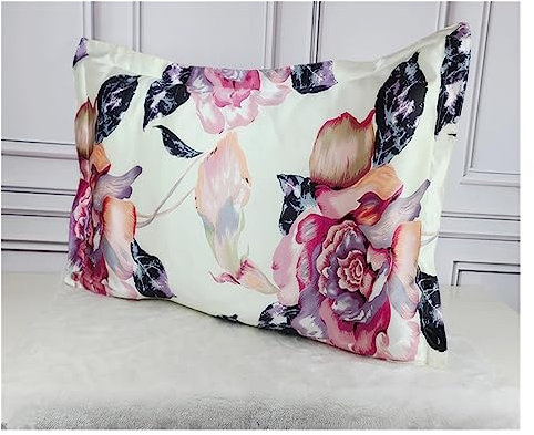 Parure de lit 100 % satin de soie de 19 mm, style enveloppe imprimée, taille standard/grand lit/très grand lit (51 x 66 cm), literie douce et luxueuse pour le soin des cheveux et de la peau, design