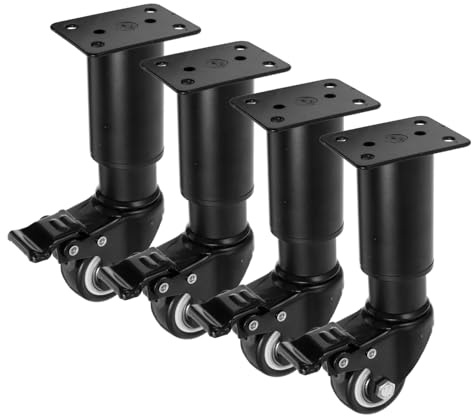 SHINEOFI 4 Piezas de Patas Ajustables para Sofá y Cama con Ruedas y Frenos, Acero Laminado en Frío Negro, Altura Regulable para Decoración del Hogar