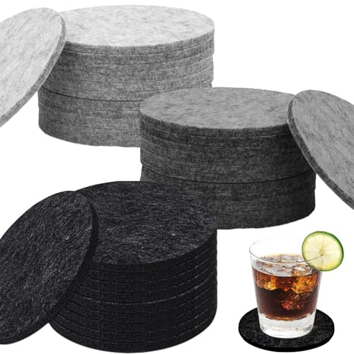 YUNYU 30-Pack Felt Absorbent Coasters Set - Drink Coasters with Non-Slip & Heat-Resistant Design | Reusable, Washable Table Coasters for Cups in Kitchen, Living Room, Dining Room