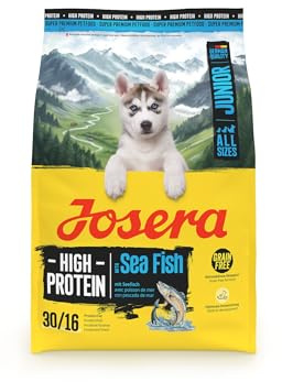 JOSERA Junior High Protein pesce di mare (1 x 3 kg), cibo secco di alta qualità per cani attivi a partire dalla 6a settimana di vita, salmone e patata dolce, senza cereali e ricco di proteine