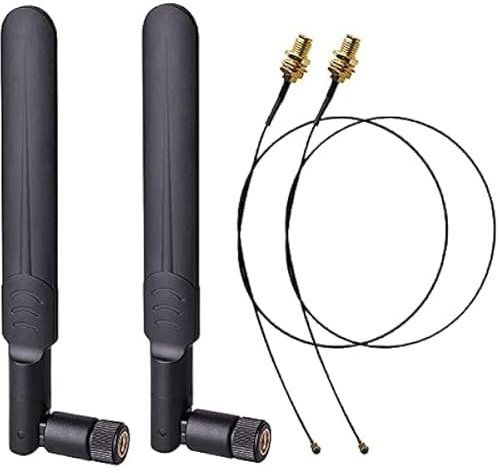 Kit Antenne WiFi Double Bande 2x8dBi 2.4/5/5.8GHz RP-SMA + 2 Câbles Pigtail U.FL/IPEX vers RP-SMA Femelle 21CM pour Mini Carte PCIe, Routeurs, Répéteurs, PC, Drones FPV UAV, PS4 - Amélioration du Sign