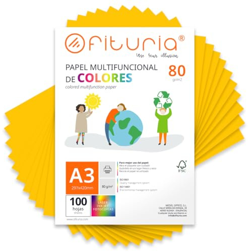 OFITURIA Buntes Papier, 100 Blatt A3 80g – Farbiges Papier für Basteln, Drucker, Scrapbooking – Farbbögen (Gold, 100 Blatt)