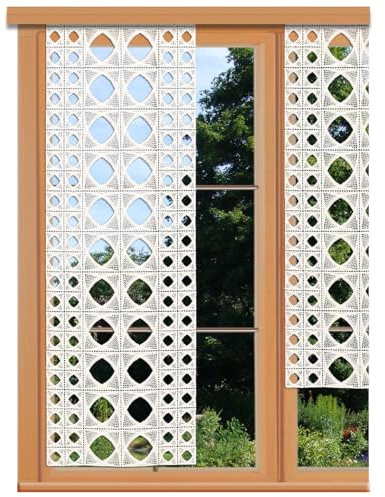 Schiebepaneele Miray aus Echter Vogtländischer Spitze in ecrú - Landhaus-Flächengardine in moderner Optik Schiebevorhang mit geometrischem Stickerei-Muster | Flächenvorhang Höhe x Breite 78 x 30 cm