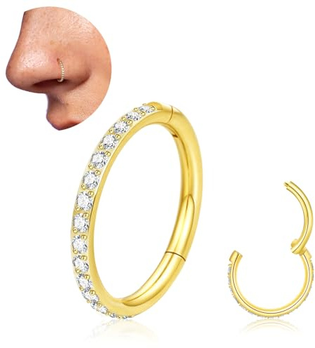 20G Nasenpiercing Titan Ring Gold Silber Nasenring Dünn Hypoallergen Medizinische Nasenpiercing Chirurgenstahl Helix Piercing Nase Ringe Zirkonia Schmuck für Damen Herren (Gold-20g, 8mm)