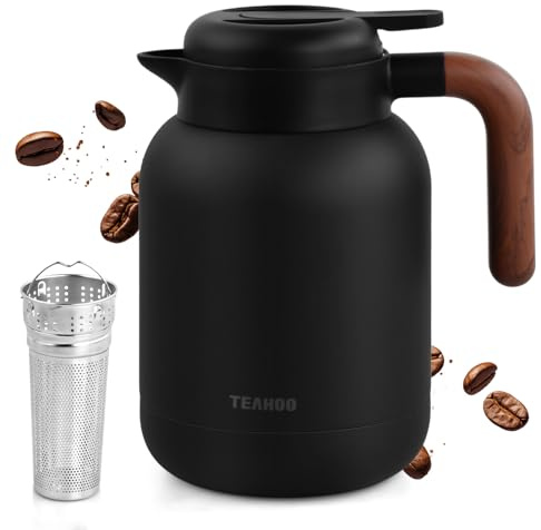 Focenat Thermoskanne 1,5L mit Siebeinsatz, Doppelwandingem 316 Edelstahl, 24h Heiß Kaffeekanne, Kaffee & Teekanne, Isolierkanne Tee, kein Leck, kein Tropfen