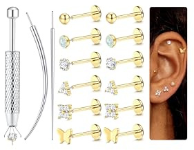 Chriscoco 6 Paar 16G Helix Piercings Chirurgenstahl Piercing Ohr Lippenpiercing Nasenpiercing Labret Tragus Piercing Gold Ohrpiercing Medusa Conch Piercings Set für Frauen