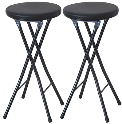 Set di 2 sgabelli da bar pieghevoli, portatili, altezza 50 cm, seduta imbottita, struttura in metallo, sedie per cucina, patio, campeggio ed eventi