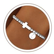 SLOONG Einschulung Geschenk - Armband mit Buchstaben für Frauen Mädchen | Vergoldet/Versilbert Kreuz Armband Hypoallergen Herz Armbänder Geburtstagsgeschenk Geschenke für Frauen Mädchen Kinder
