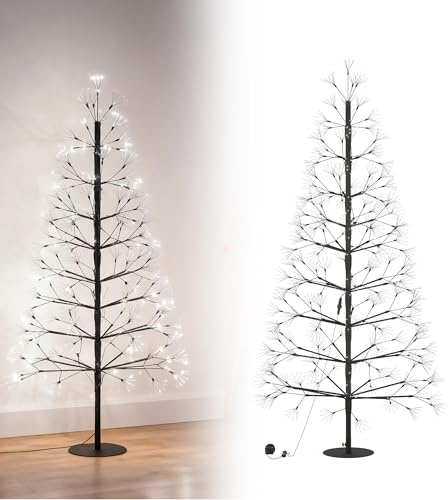 XMTECH Künstlicher Weihnachtsbaum 150 cm mit 1500 kaltweißen LEDs, LED Lichterbaum mit Feuerspuck-Effekt, Stabiler Stahlstab & Abnehmbarer Stamm, 5 m Verlängerungskabel, Weihnachtsdeko