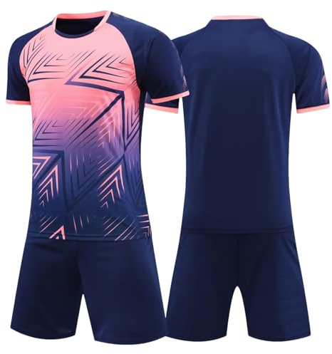 Tokeya Kids Football Kit Boys Soccer Jersey Set Quick Dry Mesh Breathable Shorts and T-shirt Sets Football Training Suit School PE Tracksuit Sports Outfits for Children Age 7-8 Years, Navy Blue