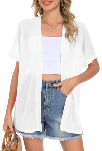 AUSELILY Cárdigan de Verano para Mujer, Manga Corta Ligero y Transpirable, Cubierta Playera Suave con Abertura Frontal